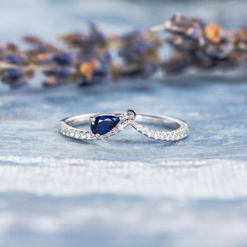 Unique Pear Shaped Sapphire Ring Diamond Wedding Band