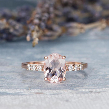 7*9mm Pink Morganite Ring Oval Cut Engagement Ring