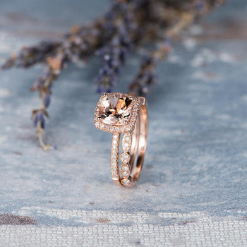 7mm Cushion Cut Morganite Engagement Ring