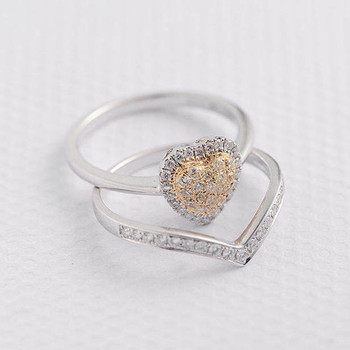 Heart Shaped Chevron  Yellow Diamond Wedding Ring Set 