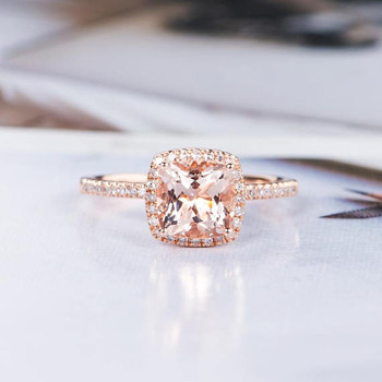 6mm Cushion Cut Morganite Engagement Ring Rose Gold