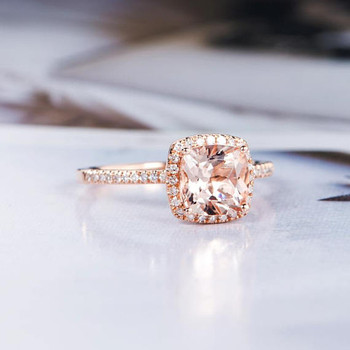 6mm Cushion Cut Morganite Engagement Ring Rose Gold