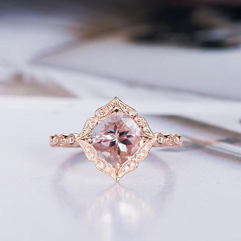 Rose Gold 7mm Cushion Cut Bridal Morganite Ring