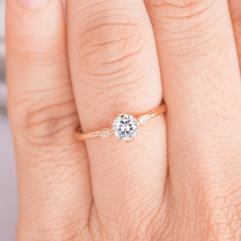 Art Deco Diamond Wedding 5mm Round Moissanite Ring