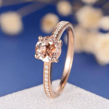 7mm Round Retro Unique Solitaire Simple Morganite Jewelry