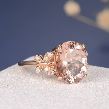 10*12mm Oval Cut Big Unique Butterfly Morganite Engagement Ring