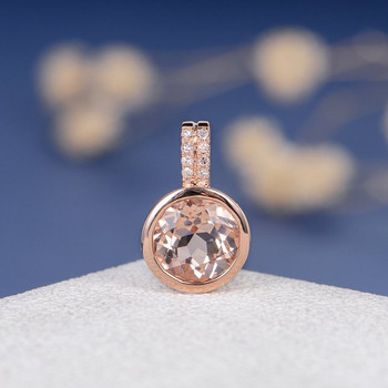 Rose Gold Necklace  8mm Peachy Morganite Pendant 