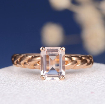 6*8 Emerald Cut  Morganite Anniversary Solitaire Knot Ring