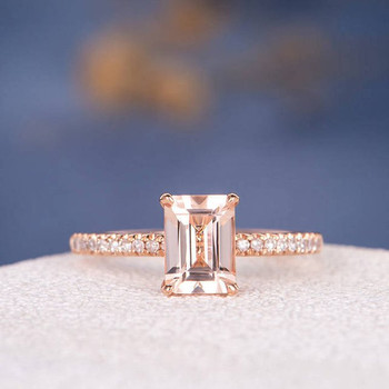 5*7 Emerald Cut  Morganite  Anniversary Solitaire  Engagement Ring