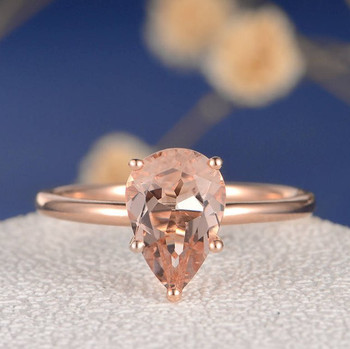 6*9mm Pear Cut  Morganite Ring Stacking Minimalist Anniversary Ring