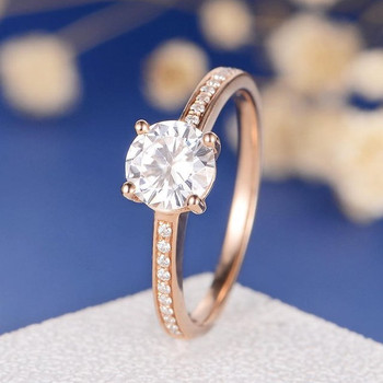 6.5mm Round Moissanite Solitaire Diamond Wedding Ring