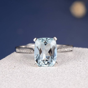 8*10mm Cushion Cut Blud  Aquamarine Anniversary Ring