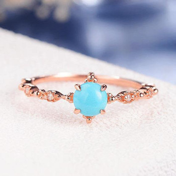 Turquoise Ring Antique Round Cut Engagement Ring