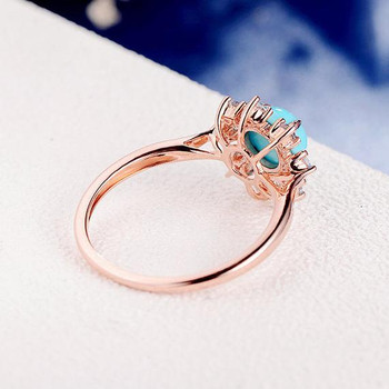 Unique Turquoise Ring Rose Gold Flower Antique Cluster Engagement Ring