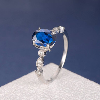 6*8mm Oval Lab Sapphire Half Eternity Diamond Art Deco Engagement Ring 