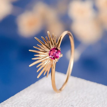 Round Cut Natural Ruby Sun Flower Halo Anniversary Gift