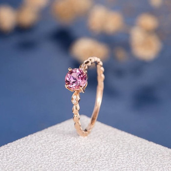 5mm Pink Tourmaline Unique Diamond Wedding Ring