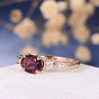 6*8mm Oval Cut  Red Stone Garnet Cluster Engagement Ring 