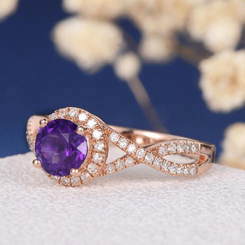 6mm Round Amethyst  Antique Retro Rose Gold Engagement Ring