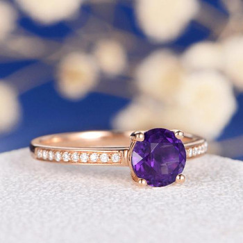 6.5mm Round Amethyst  Solitaire Rose Gold Engagement Ring