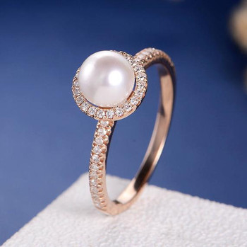 White Pearl Diamond Halo Half Eternity Engagement Ring 