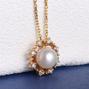 Antique Pearl Necklace Diamond Halo Floral Dainty Cluster Pendant 