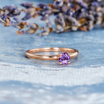  Amethyst Simple  Band Solitaire Dainty Wedding  Ring