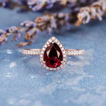 6*8mm Pear Shaped Lab Ruby Engagement Ring