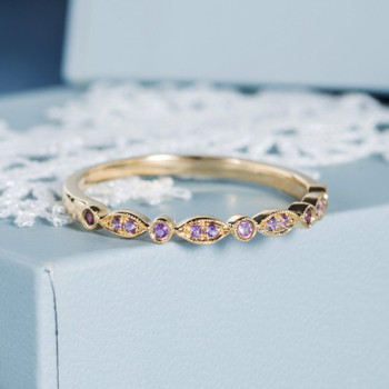 Amethyst Band Art Deco Yellow Gold Half Eternity Wedding Band