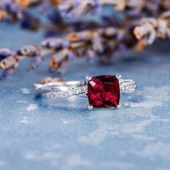 6mm Cushion Cut Lab Solitaire Ruby Engagement Ring