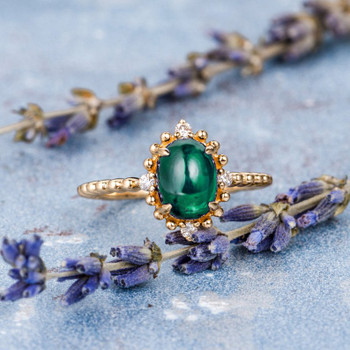Antique Engagement Ring Lab Emerald Ring Unique Beaded Ring