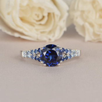 Sapphire Engagement Ring White Gold Bridal Ring Gradual Change Colorful Ring