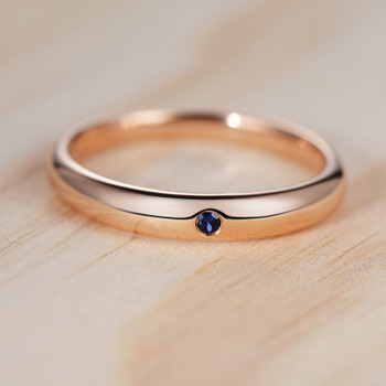 Sapphire Wedding Band Rose Gold Bezel Set Promise Unique Bridal Band