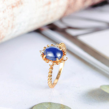 Cabochon Blue Sapphire Engagement Ring Yellow Gold Diamond Ring