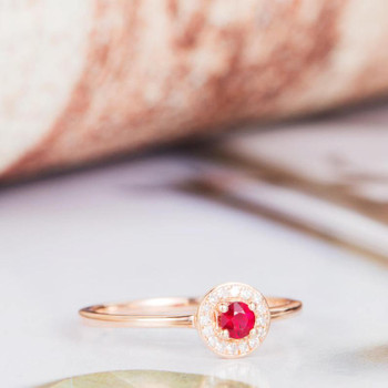 Rose Gold Wedding Bands Women Ruby Cluster Ring Diamond Halo Ring
