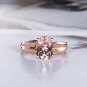  8X10mm Oval Cut Rose Gold Morganite Engagement Ring