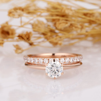 14k Rose Gold Wedding Bridal Set Engagement Ring Accents Band