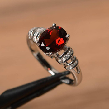  Silver Wedding Ring Natural Garnet Ring Red Gems January Birthstone Ring 
