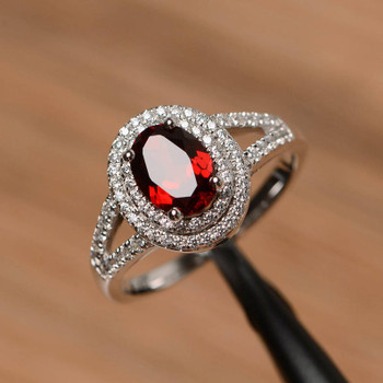 Oval Cut Red Gemstone January Birthstone Ring Garnet Promise Ring