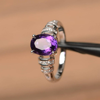 Oval Cut Gemstone Purple Gems Sterling Silver Amethyst Ring 