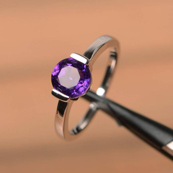 Solitaire Ring Promise Ring Natural Amethyst Ring Sterling Silver Ring 