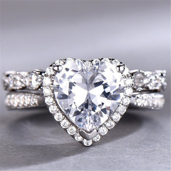 8mm Heart Shaped Engagement Ring Set Diamond CZ Wedding Ring  Promise Ring 