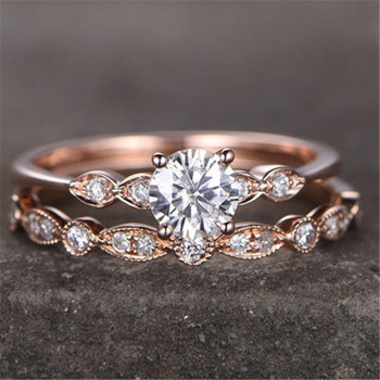 Round Cut Ring SET Cubic Zirconia Wedding CZ Engagement Matching Ring Promise ring 