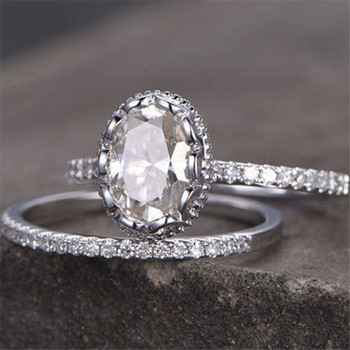 Antique Wedding Ring Set Engagement Ring 6x8mm Oval Cut Cubic Zirconia Promise 