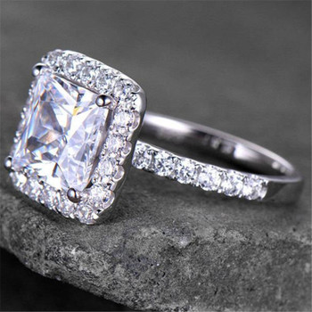 Princess Cut Engagement Ring Cubic Zirconia Bridal Ring Sterling Silver Wedding Ring 