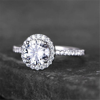 Sterling Silver Ring Round Brilliant Cutting Zircon Engagement Ring CZ Wedding Ring