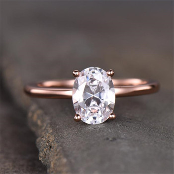 Rose Gold Plated Oval Man Ring CZ Engagement Promise Ring