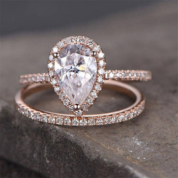 Pear Cut Engagement Ring 6*8mm CZ Wedding Ring Set Bridal Ring