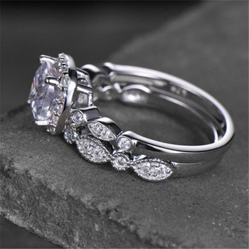 Sterling Silver Ring Set Cushion Cut Engagement Ring CZ Wedding Promise Ring