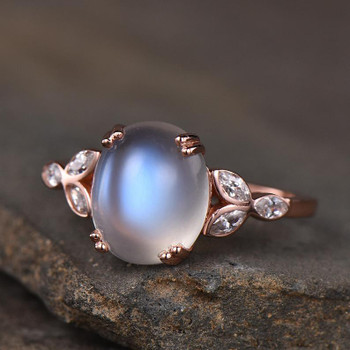 Moonstone Ring Oval Wedding Ring Sterling Silver Bridal Ring